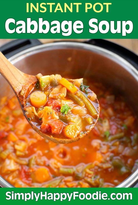 Instant Pot Cabbage Soup is delicious and easy to make. This is a healthy Instant Pot soup. pressure cooker cabbage soup also called weight loss soup recipe for cabbage soup diet. Tasty Instant Pot vegetable soup by simplyhappyfoodie.com Recipe For Cabbage Soup, Healthy Instant Pot Soup, Weight Watchers Cabbage Soup Recipe, Instant Pot Cabbage Soup, Pressure Cooker Cabbage, Soup Pressure Cooker, Weight Watcher Vegetable Soup, Instant Pot Vegetable Soup, Recipe For Cabbage