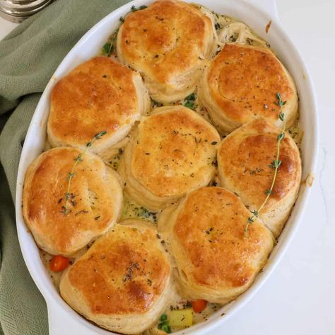 Chicken Pot Pie Casserole Homemade Biscuits From Scratch, Biscuits From Scratch, Small Town Woman, Pot Pie Casserole, Chicken Pot Pie Casserole, Easy Chicken Pot Pie, Flaky Biscuits, Biscuit Dough, Buttery Biscuits