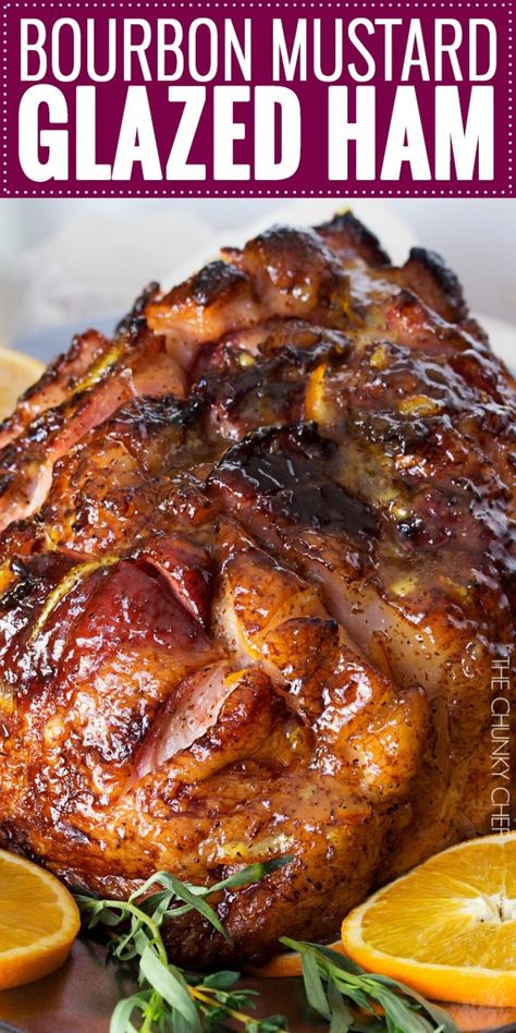 Bourbon Mustard, Mustard Glazed Ham, Orange Glazed Ham, Ham Recipes Baked, Ham Dinner, Bourbon Recipes, Ham Glaze Recipe, Glazed Ham, Christmas Ham