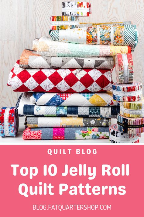 Read all about our top ten Jelly Roll quilt patterns! These patterns are fun and extra quick to sew! Visit the Jolly Jabber Blog! Jelly Roll Quilt Patterns Free Tutorials, Easy Jelly Roll Quilt, Jelly Roll Sewing, Jelly Roll Quilts, Quilt Tutorial Video, Moda Jelly Rolls, Jelly Roll Projects, Jelly Roll Quilt, Jelly Roll Patterns