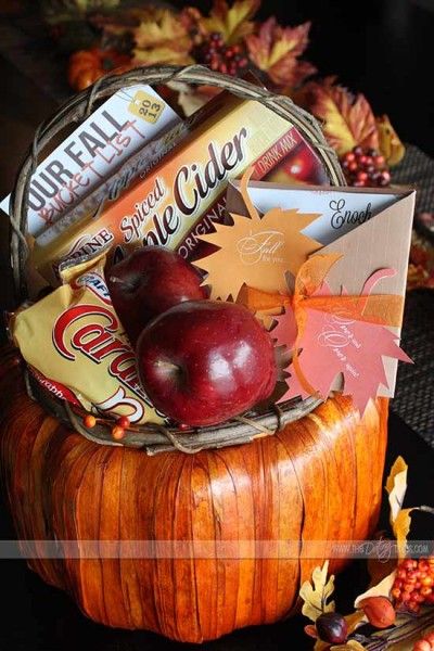 Cute Fall gift basket with cute card to give to your significant other. Theme Baskets, Fall Gift Baskets, Creative Gift Baskets, Auction Basket, Auction Baskets, Raffle Basket, Raffle Baskets, Themed Gift Baskets, Diy Gift Baskets