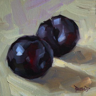 cathleen rehfeld : Plums and Shadows Plum Painting, Cathleen Rehfeld, Bold Paintings, Plum Paint, Plum Art, Fruits Drawing, Fine Art Painting Oil, Painter Artist, Fruit Painting