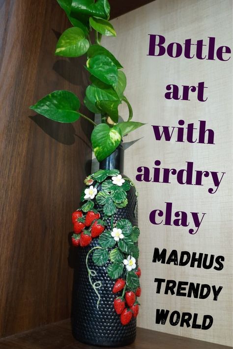 It is a bottle designed with air dry clay. Visit the site for full video Air Dry Clay Bottle Art Ideas, Air Dry Clay Bottle Art, Clay Bottle Art, Air Dry Clay Art, Dry Clay Art, Clay Bottle, Diy Home Decor Ideas, Best Out Of Waste, Dry Clay