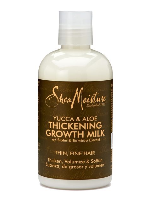 Don't be intimidated by the hippie-ish name. SheaMoisture Yucca & Baobab Thickening Growth Milk ($9.79), an all-natural leave-in conditioner, packs hair-beautifying ingredients like yucca extract to thicken, biotin to strengthen hair follicles, and vitamin-rich baobab oil to fortify. Soda Nails, Drugstore Hair Products, Thick Hair Remedies, Get Thicker Hair, Growing Hair, Hair Growth Secrets, Strengthen Hair Follicles, Shea Moisture, Skin Nails