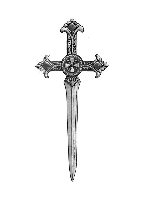 Cross Knife, Dagger Tattoo Design, Knife Tattoos, Medieval Cross, Cross Drawing, Knife Tattoo, Cross Tattoo For Men, Creepy Tattoos, Dagger Tattoo