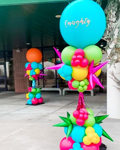 Pop Culture Balloon Co | All those colors for the JHI neon party at Oneighty. Featured is the POP Arch and Crazy Towers. Let’s add POP to your next corporate… | Instagram Crazy Balloon Columns, Colorful Balloon Decorations, Neon Balloon Arch, Colorful Balloon Arch, School Balloons, Corporate Instagram, Ocean Vbs, Balloons Bouquet, Balloons Galore