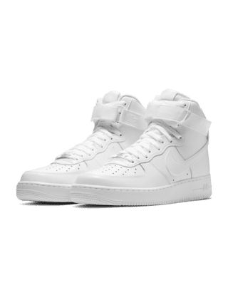 The Air Force 1 High '07 is everything you know best: crisp overlays, bold accents and the perfect amount of flash to let you shine. The padded, high-cut collar with classic hook-and-loop closure adds heritage b-ball comfort while perforations on the toe keep you cool. Shown: White/White Style: CW2290-111 White Nike High Tops, High Top Nike, Nike Air Force 1 High, Nike High Tops, Air Force 1 High, Xmas List, White High Tops, Idea Board, Nike Air Force 1