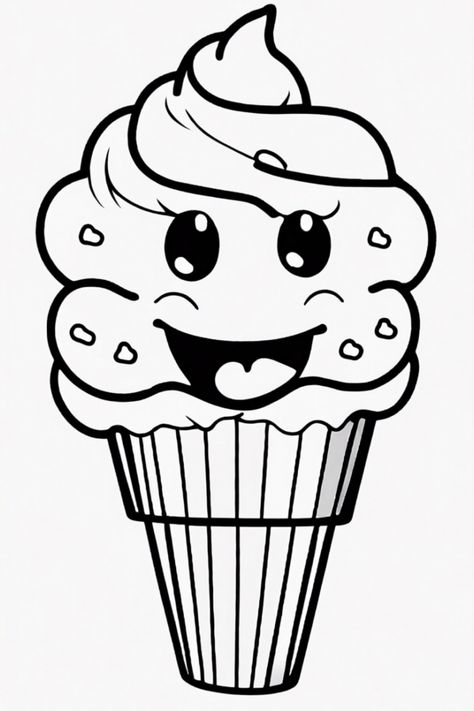 Get ready for creative fun with this adorable Smiling Cupcake coloring page! Perfect for kids and adults alike, this print showcases a cheerful cupcake with a heartwarming face, designed to bring joy to your coloring sessions. Whether you’re using vibrant markers or soothing colored pencils, this coloring sheet provides hours of entertainment. Enjoy a playful moment of relaxation and color in your favorite treats today! Fun and happy vibes await as you let your artistic talents shine! Face Coloring, Cupcake Coloring Pages, Ice Cream Coloring Pages, Happy Eyes, Cute Smiley Face, Shading Techniques, Party Scene, Colouring Techniques, Cool Coloring Pages