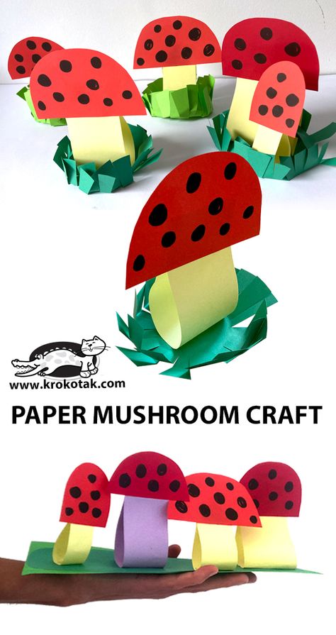 krokotak | PAPER MUSHROOM CRAFT Beautiful Paper Flowers, Mushroom Crafts, Room Decoration Ideas, Hand Crafts For Kids, Daycare Crafts, Fall Crafts For Kids, Beautiful Paper, Camping Crafts, Paper Flowers Diy