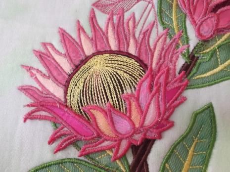 Enchanting Designs | Secrets Of Embroidery|3D Protea Cushion Protea Embroidery Design, Crochet Protea Flower Pattern, Pincushion Protea Illustration, Orange Pincushion Protea, King Protea Illustration, Embroidery 3d, Protea Flower, Throw Pillow Styling, Hand Embroidery Patterns Flowers