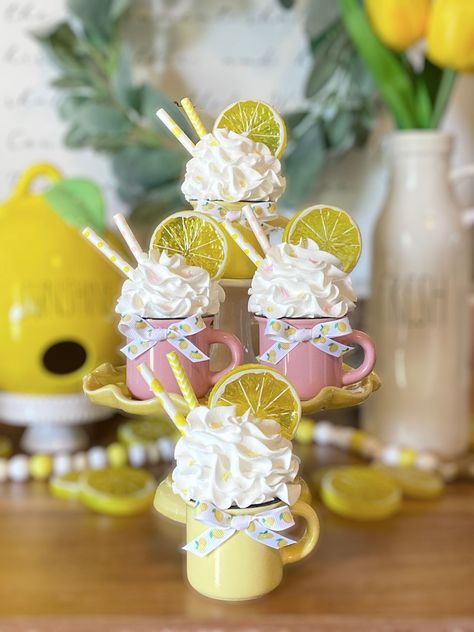 Mini Mugs For Tiered Tray, Fake Food Ideas, Faux Whipped Cream Mug Topper Diy, Marshmallow Decorations, Fake Bake Diy, Christmas Sundaes, Ice Cream Cone Diy, Food Props Diy, Faux Whipped Cream Mug Topper