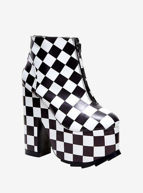 Y.R.U. Nightmare Checkerboard Platform Heels, BLACK WHITE CHECKER Platform Heels Black, Shop Heels, Egirl Style, Dolls Kill Shoes, Mod Look, Demonia Shoes, Date Outfit Summer, Fashion Tops Blouse, Video Ideas