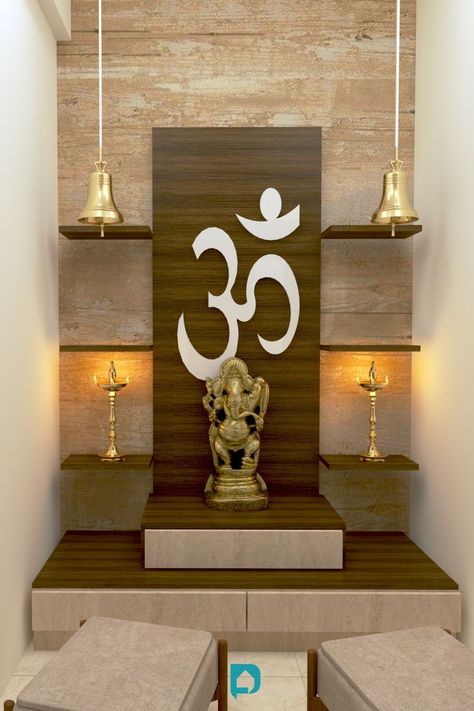 Plywood Designs For Your Pooja Room Small Temple Ideas For Home, Pooja Room Tails Design, Mandir Ideas For Small Space Modern, Wall Mandir Ideas For Small Space, Plywood Mandir Design, Mandir Ideas For Small Space In Kitchen, Mandir Design For Small Space, Mandir Ideas For Small Space In Living Room, Puja Room Design Indian Traditional