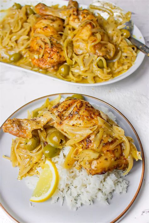 Easy Chicken Yassa Recipe Chicken Yassa Recipe, Chicken Yassa, Gambian Food, Roasted Chicken Legs, Pan Sauce, Oven Roasted Chicken, Simply Recipes, Chicken Legs, Evening Meals