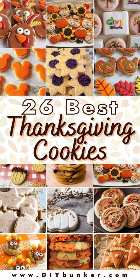 Cookie Decorating For Thanksgiving, Thanking Recipes, Thanksgiving Bakesale Ideas, Cookies For Thanksgiving Dinner, Cookies Recipes Thanksgiving, Thanksgiving Baking Ideas Desserts, Thanksgiving Cookie Bars, Thanksgiving Recipes Dessert Cookies, Thanksgiving Day Cookies