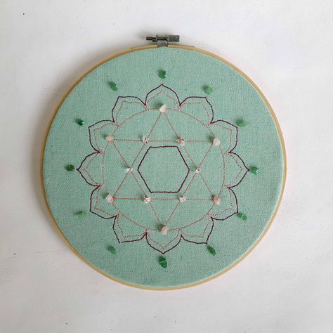 Heart Chakra Mandala, Grid Embroidery, Chakra Wall Art, Chakra Mandala, Sawing Machine, Mandala Wall Hanging, Wall Art Unique, Mandala Wall, Crystal Magic