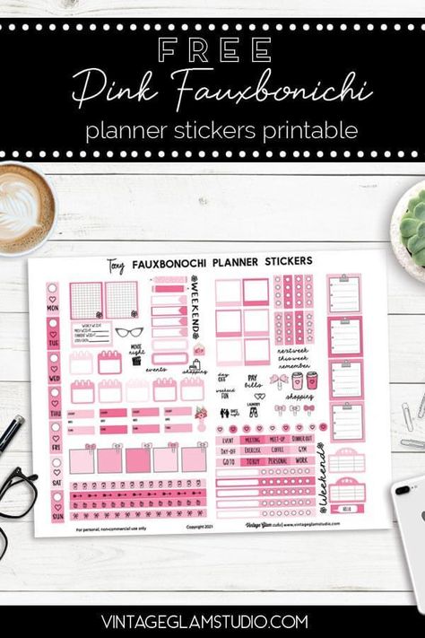 Free Pink Fauxbonichi Planner Stickers Printable - Pink Planner Stickers, Hp Stickers, Glam Studio, Planner Stickers Printable, Recollections Planner, Personal Planners, Pink Planner, Free Printable Planner Stickers, Types Of Planners