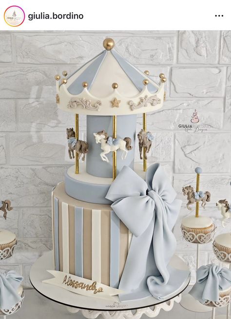 Parisian Baby Showers, Carousel Birthday Parties, Unique Diaper Cakes, Carousel Cake, Carousel Birthday, Idee Babyshower, Boy Birthday Party Themes, Baptism Cake, Baby Birthday Cakes