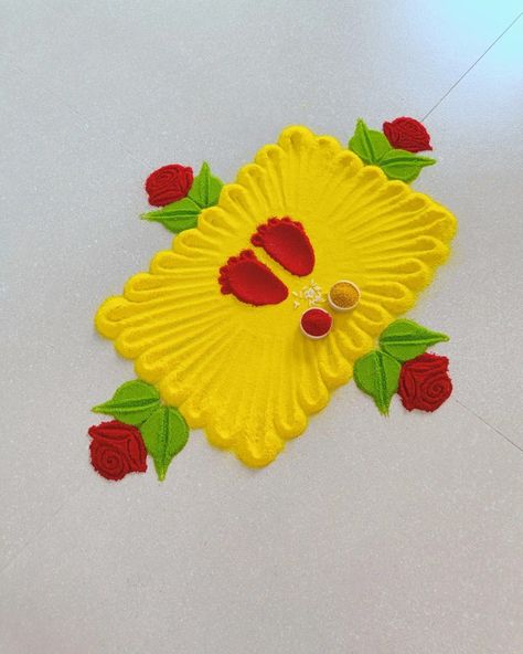 Beautiful rangoli for navratri 😍 Laxmi Charan Rangoli, Charan Rangoli, Rangoli For Navratri, Navaratri Rangoli, Navratri Rangoli, Colour Rangoli, Rangoli Colours, Daily Rangoli, Flower Decorations Diy