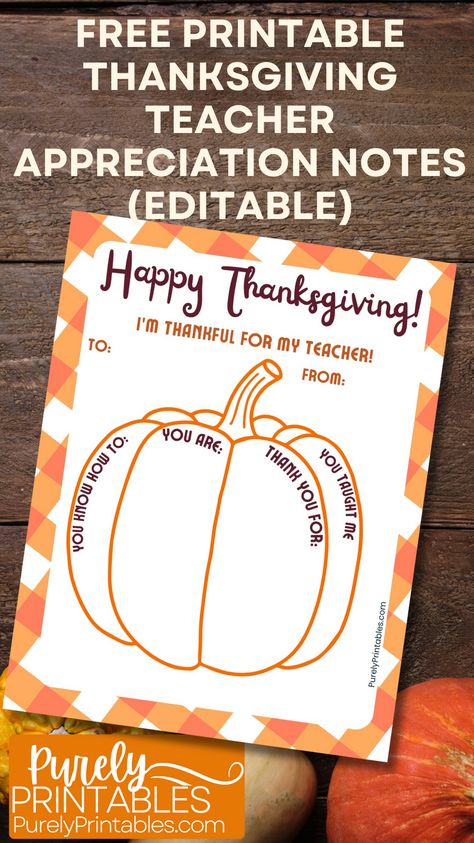 Thanksgiving Notes For Teachers, Thank You Template Printable Free, Thankful For Teachers, Thanksgiving Teacher Appreciation, Teacher Appreciation Notes, Thanksgiving Appreciation, Homeroom Mom, Thanksgiving Note, Thankful Printable