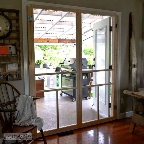 How to Screen French Doors... for Only $35 Each! French Doors Patio Exterior, French Doors With Screens, Diy Screen Door, Funky Junk Interiors, Screen Doors, French Doors Patio, Casa Exterior, French Doors Interior, Funky Junk