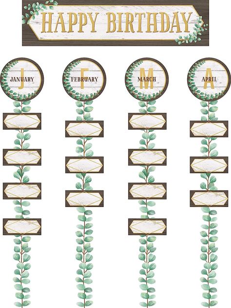 Great way to display students names on this soft greenery bulletin board 70 total pieces The header piece measures 21" x 5-1/8" Greenery Classroom, Plant Classroom, Geometric Cards, Birthday Display In Classroom, Birthday Bulletin Board, Plants Classroom, Birthday Board Classroom, Classroom Goals, Birthday Bulletin Boards