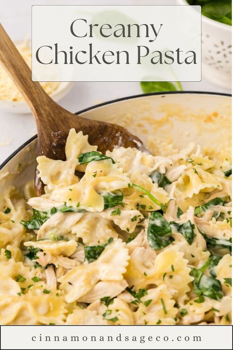 Creamy Chicken Pasta Chicken Spinach Bowtie Pasta, Fall Bowtie Pasta, Chicken And Farfalle Pasta, Chicken Farfalle Pasta Recipes, Creamy Bowtie Pasta Recipes, Tuscan Chicken Tortellini, Bowtie Pasta Recipes, Slow Cooker Tuscan Chicken, Chicken Bowtie Pasta