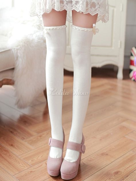 Classic Lolita, White Stockings, Thigh High Socks, Cute Socks, White Bow, Knee High Socks, Short Socks, High Socks, Brunei