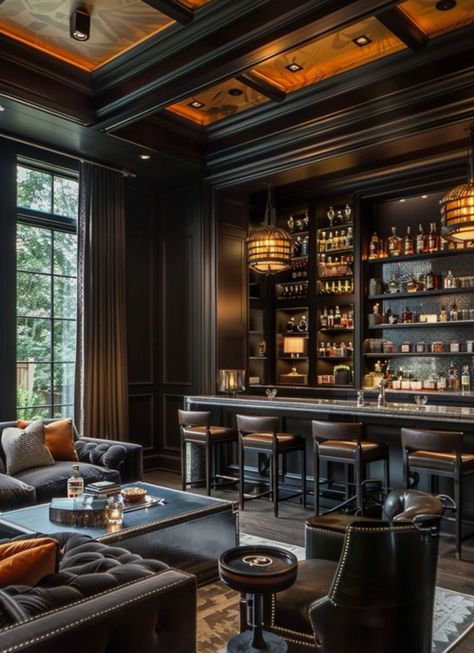 Bar Lounge Room Ideas, Masculine Centerpieces, Home Lounge Room Bar, Zigarren Lounges, Bar Lounge Room, Speakeasy Decor, Whiskey Lounge, Bourbon Room, Whiskey Room