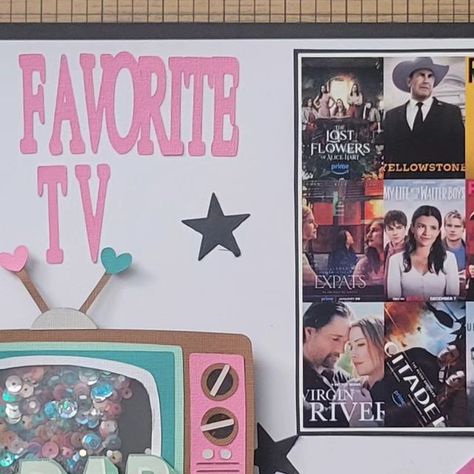 JoJo Kelly on Instagram: "A fun layout I made documenting my favorite TV shows.  #scrapbookingsinglepagelayout #scrappyconfessions #scrapbook #scrapbooking," Tv Scrapbook Ideas, 3d Scrapbook Ideas, 3d Scrapbook, For Scrapbook, Scrapbook Journal, A Tv, Scrapbook Ideas, Page Layout, Favorite Tv Shows