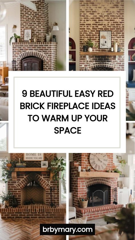 Here are 9 Beautiful And Easy Red Brick Fireplace Ideas. Red brick fireplaces bring a cozy, classic charm to any room, but sometimes they need a little extra style to make them really stand out. I love how versatile red brick can be; it has Refresh Red Brick Fireplace, White Walls Brick Fireplace, Red Brick Fireplace With Black Mantle, Dark Brick Mantel Decorating Ideas, Fireplace Built Ins Brick, High Gloss Painted Brick Fireplace, Red Brick Fireplace White Mantle, Rustic Fireplace Living Room, Rooms With Red Brick Fireplaces