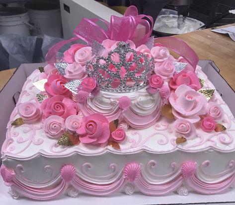 Flat Birthday Cake Design, Sweet 16 Barbie Cake, Pink Birthday Cake Sweet 16, Birthday Cake Square Ideas, Sweet 16 Pink Theme Cake, Sweet 16 Sheet Cake, Square Cake Ideas, Best Ever Cake, Butterfly Sheet Cake Ideas