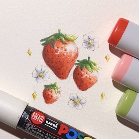 #art #strawberry #copic #posca #drawing #markers Strawberry Marker Drawing, Colorful Marker Drawing, Marker Art Sketchbook, Cute Things To Draw With Alcohol Markers, Alcohol Marker Sketchbook, Cute Strawberry Drawing Kawaii, Sketchbook Marker Drawings, Strawberry Drawing Cute, Cute Marker Art