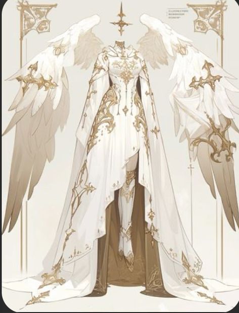 Angel Outfit Reference, God Outfits Design Drawing, Seraphim Character Design, God Outfits Drawing, Angelic Outfits Drawing, Fantasy Priestess Outfit, Angelic Clothes Drawing, God Clothes Design, Virtues Angels