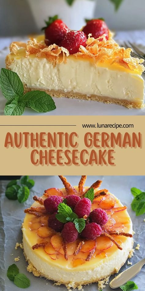 Experience a slice of Germany with this Authentic German Cheesecake! 🇩🇪🍰 Made with quark, this creamy and smooth cheesecake has a unique texture and flavor that will transport you straight to a German café. Perfect for dessert lovers looking to try something new! 👉 Pin now to save this authentic recipe for your next baking day! #GermanCheesecake #AuthenticRecipes #CheesecakeLovers #GermanDesserts #QuarkCheesecake #BakingIdeas #DessertRecipes Unique Cheesecake Flavors, German Cheesecake Recipe, Quark Cheesecake, Unique Cheesecake, Smooth Cheesecake, Quark Recipes, German Cheesecake, German Desserts, Cheesecake Lovers