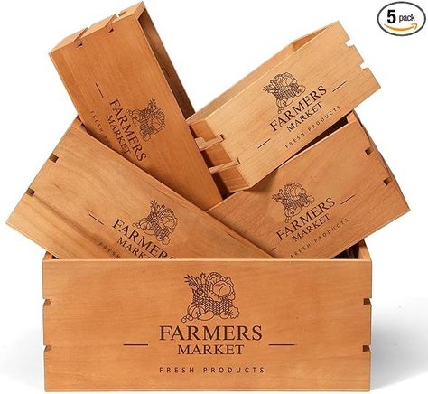 Amazon.com: Barydat Set of 5 Wood Crates for Vintage Decorative Display Wooden Boxes Farmhouse Style Nesting Wooden Crates with Open Handles Storage Decorative Boxes Multipurpose Fruits Vegetables Boxes, Brown : Home & Kitchen Vintage Wooden Crates, Vegetable Boxes, Vegetable Crates, Crate Shelves, Creative Cupcakes, Wine Crate, Wood Storage Box, Milk Crates, Fruit Box