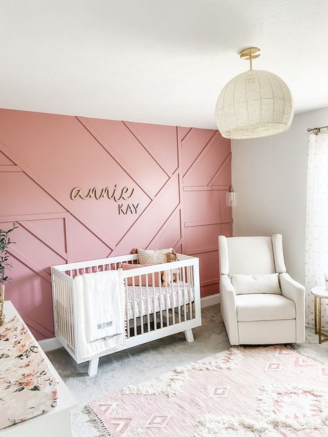 Pink Paint Colors For Nursery, Blush Accent Wall Nursery, Nursery Paint Colors Girl, Accent Pink Wall, Pink Nursery Accent Wall, Baby Girl Nursery Paint Colors, Pink Accent Wall Nursery, Girl Nursery Paint Colors, Pink Nursery Paint Colors