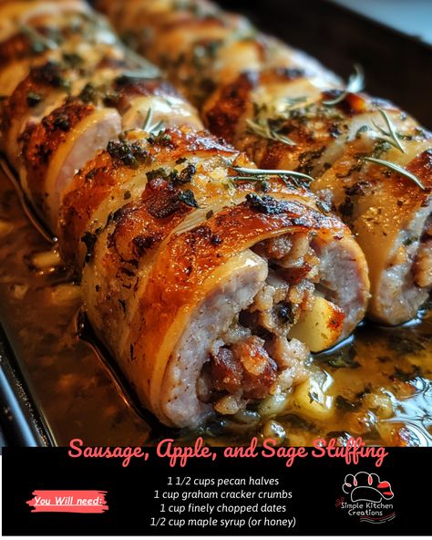 Indulge in the delicious flavors of fall with this savory Sausage, Apple, and Sage Stuffing recipe. Perfect for Thanksgiving or any cozy gathering, this dish combines the rich flavors of sausage, the sweetness of apples, and the earthy aroma of sage for a mouthwatering side dish that will have everyone coming back for seconds. Try this recipe and wow your guests with a taste of autumn! #stuffingrecipe #fallflavors #thanksgivingdinner Sage And Sausage Stuffing, Mashed Parsnips, Sage Stuffing, Pumpkin Gnocchi, Cranberry Orange Scones, Holiday Roasts, Orange Scones, Sausage Stuffing, Cozy Gathering