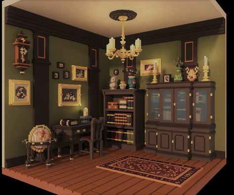 Minecraft Victorian, Victorian Study, Minecraft House Interior, Minecraft Kitchens, Interior Minecraft, Victorian Apartment, Victorian Interior Design, Voxel Art, Minecraft Interior