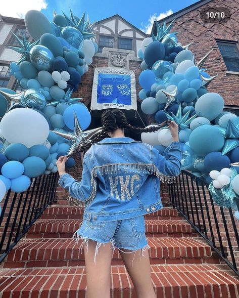 Blue Bid Day Outfits, Denim Banner Ideas, Jeans Bid Day Theme, Jean Bid Day Theme, House Of Blues Bid Day Theme, Jean Sorority Theme, Blue Sorority Theme, Kkg Bid Day Themes, Blue Bid Day Theme