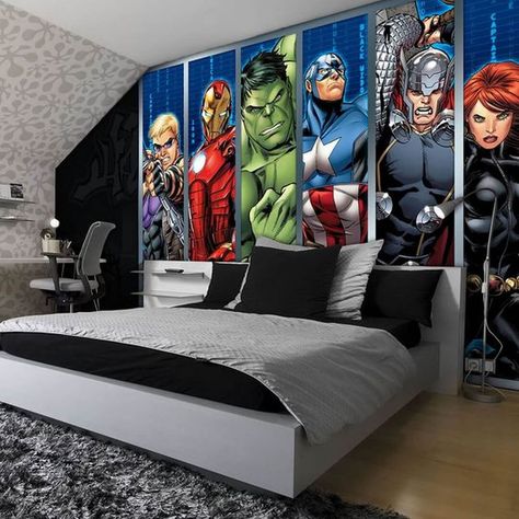 SUPERHERO BEDROOM IDEAS – Producing bedroom for children with a superhero theme has been familiar choice for most parents. This becomes another choice... Avengers Bedroom, Wallpaper Avengers, Marvel Bedroom, Marvel Avengers Bedroom, Avengers Room, Marvel Room, Teenager Bedroom Boy