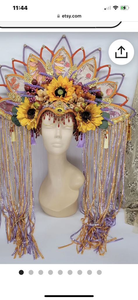 Lavender Sunflower, Sunflower Crown, Lavender And Orange, Head Dresses, Small Sunflower, Horse Costumes, Autumn Orange, Halloween Everyday, Makeup Wipes