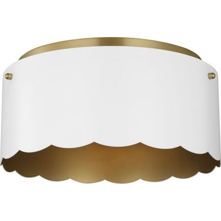 The whimsical design of the Bettye 2-Light Flush Mount Light brings easygoing glam and global charm to any room. A bright white scalloped shade encircles a rich champagne bronze cylinder, bringing a unity of luxe details and sleek contemporary elements. Place it in the hallway, living area, foyer or bedroom to take advantage of its versatile design and warm glow. Color: Gold. Funky Farmhouse, House Finishes, Contemporary Elements, Flush Mount Light, Semi Flush Ceiling Lights, Champagne Bronze, Basement Bathroom, Bedroom Ceiling Light, Whimsical Design