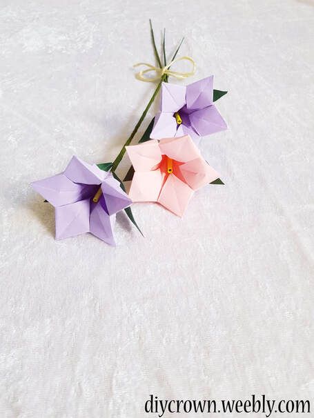 DIY Origami Bellflowers - Diycrown- Origami and Paper art DIY:s Flower Arragement, Flower Origami, Beautiful Origami, Butterfly Mobile, Floral Tape, Yellow Paper, Diy Origami, Green Paper, Origami Tutorial