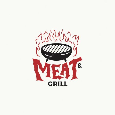 Bbq Illustration Design, Bbq Logo Design Ideas, Meat Logo Design, Grill Logo Design, Grill Illustration, Bbq Grill Logo, Barbecue Logo, Meat Logo, Bbq Logo