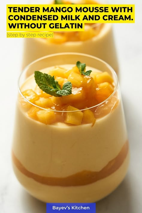 Mousse With Condensed Milk, Strawberry Shortcake Cups, Strawberry Cake Design, Strawberry Cake Mix Recipes, Strawberry Cake Cookies, Mango Pudding Recipe, Mango Mousse Cake, Delicious Strawberry Cake, Mango Dessert Recipes