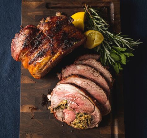 Roasted Deboned Leg of Lamb with Rosemary and Lemon Rub | Traeger Grills Grilled Leg Of Lamb, Roasted Lamb, Leg Of Lamb, Wood Pellet Grills, Wood Pellet, Traeger Grill, Lamb Roast, Spanish Onion, Wood Pellets