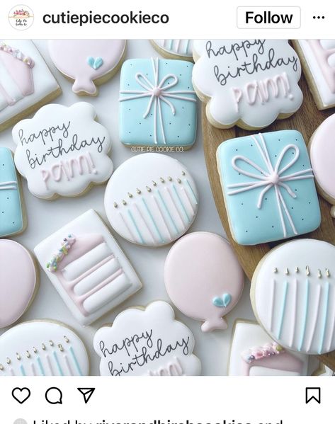 Easy Birthday Royal Icing Cookies, Mini Birthday Cookies Decorated, Circle Birthday Cookies, Pastel Birthday Cookies Decorated, Iced Birthday Cookies, Simple Birthday Decorated Cookies, 23 Birthday Cookies, 60th Birthday Royal Icing Cookies, Birthday Cutout Cookies