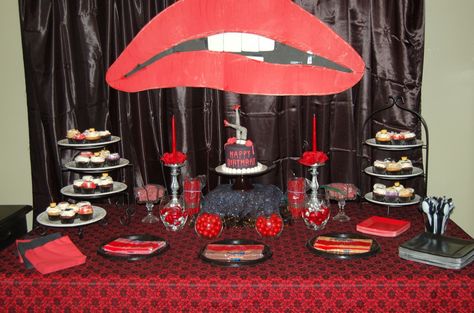 Rocky horror picture show birthday party decor, cake, and sweets. Rocky Horror Picture Show Costume, Cake And Sweets, Horror Wedding, Horror Party, Rocky Horror Show, Backyard Movie Nights, Backyard Movie, Decor Cake, The Rocky Horror Picture Show