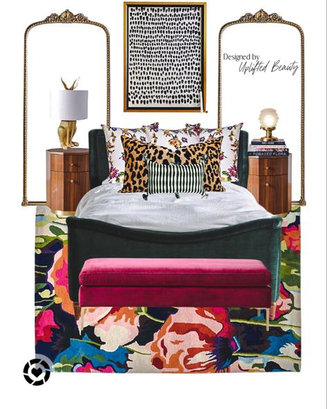 Luxury Maximalist Bedroom, Guest Bedroom Maximalist, Modern Glam Bedding, Glam Eclectic Bedroom, Guest Bedroom Ideas Eclectic, Bold Guest Bedroom Ideas, Eclectic Glam Bathroom, Room Inspo Eclectic, Animal Print Bedroom Decor Ideas